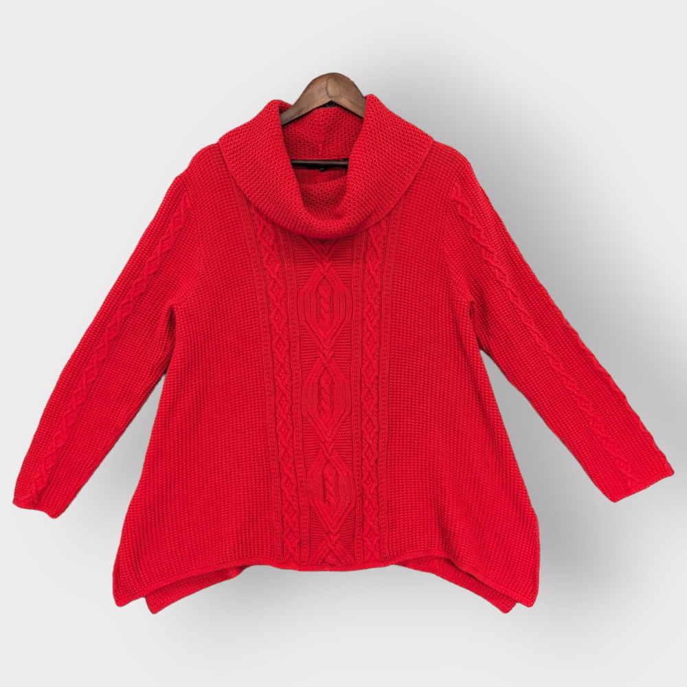 Jeanne Pierre Pullover‎ Sweater Women XL Red Cotton Cable Knit Cowl Neck P37
